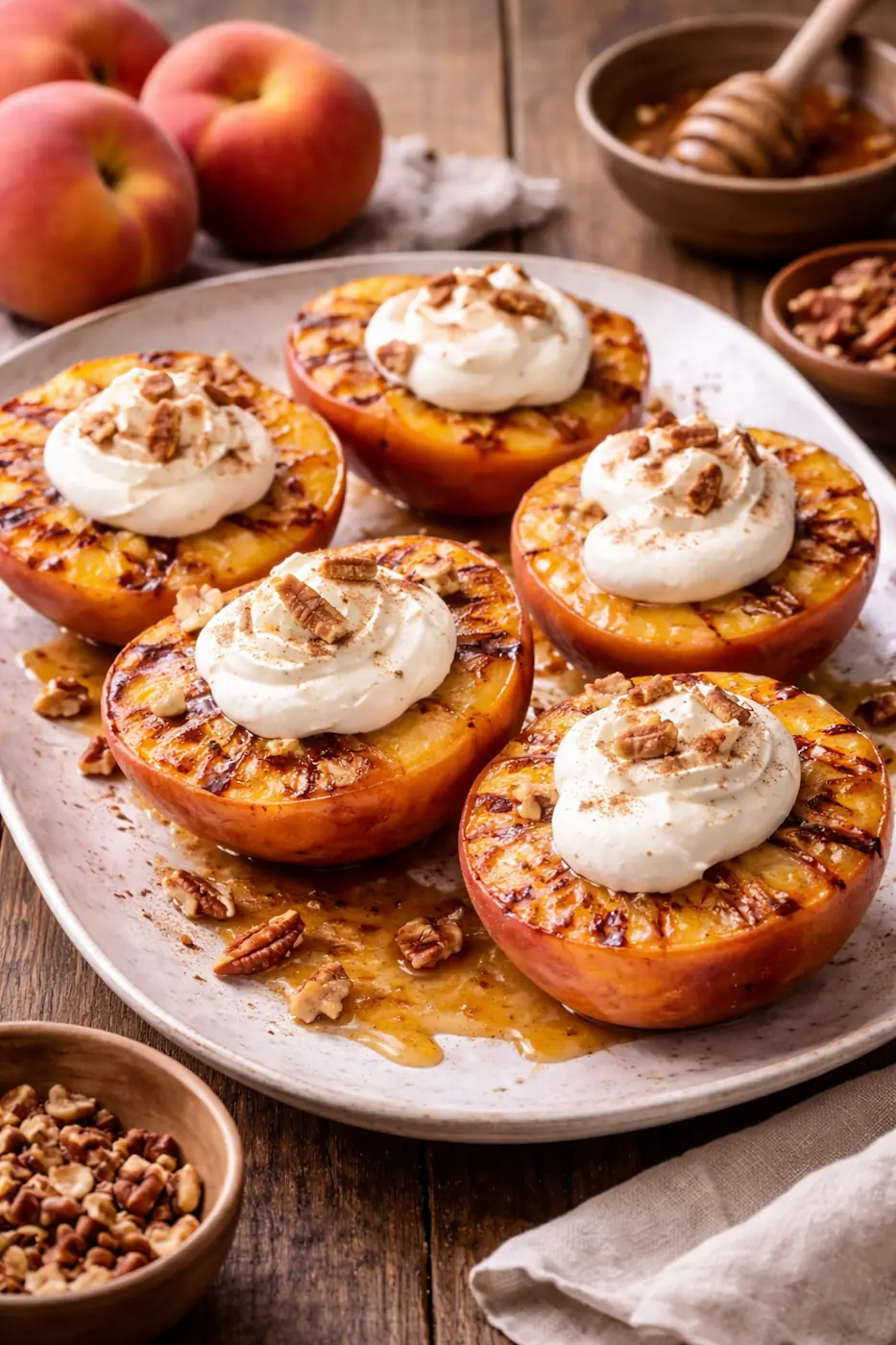 Honey-Grilled Peaches with Vanilla Cream